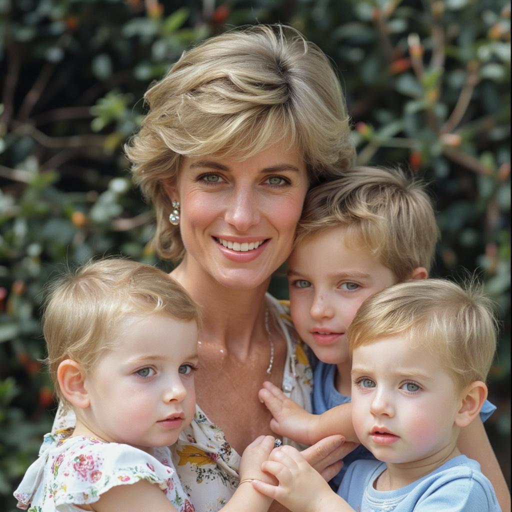 Princess Diana embracing her sons, Princes William and Harry.