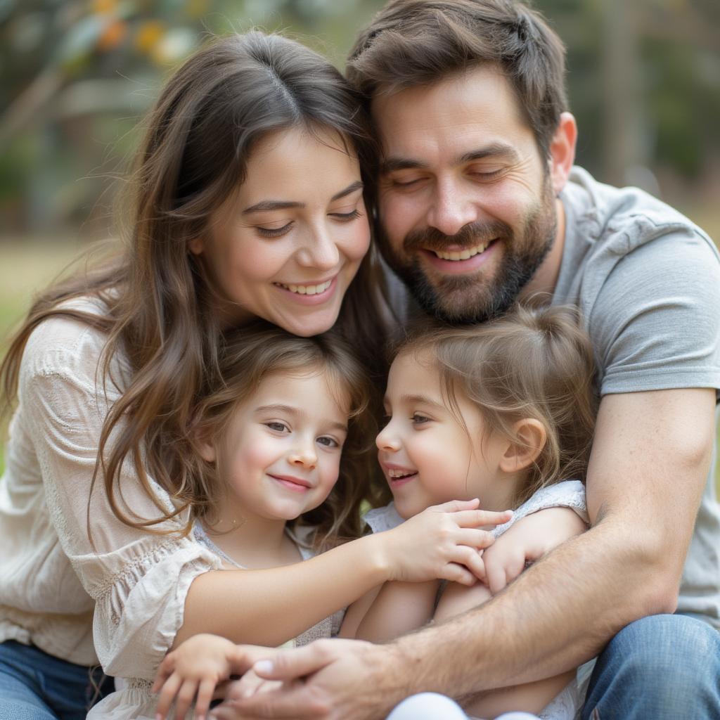 Family Embracing, Showing Love for Children