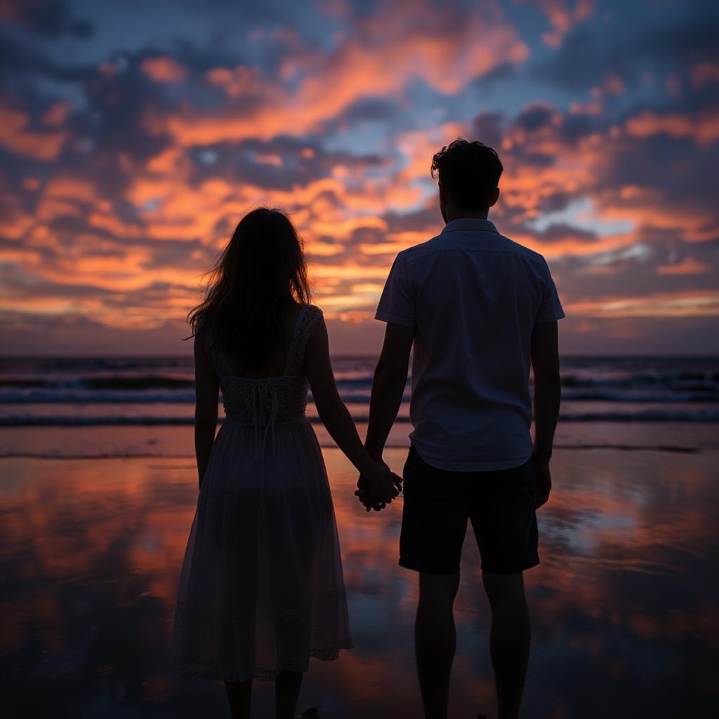 Silhouetted couple holding hands at sunset, representing a romantic moment enhanced by "quotes love you more".