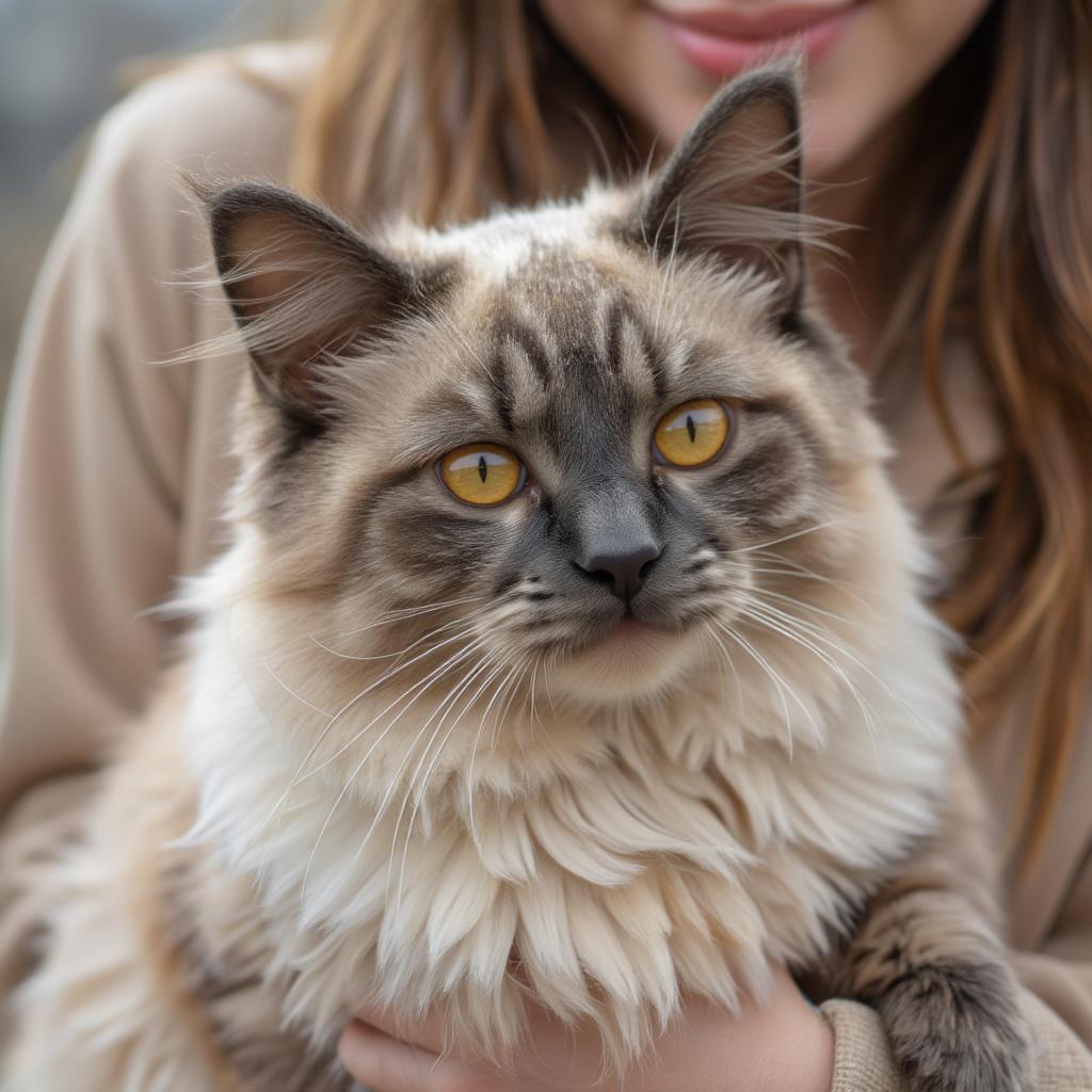 Ragdoll cat cuddling with its owner