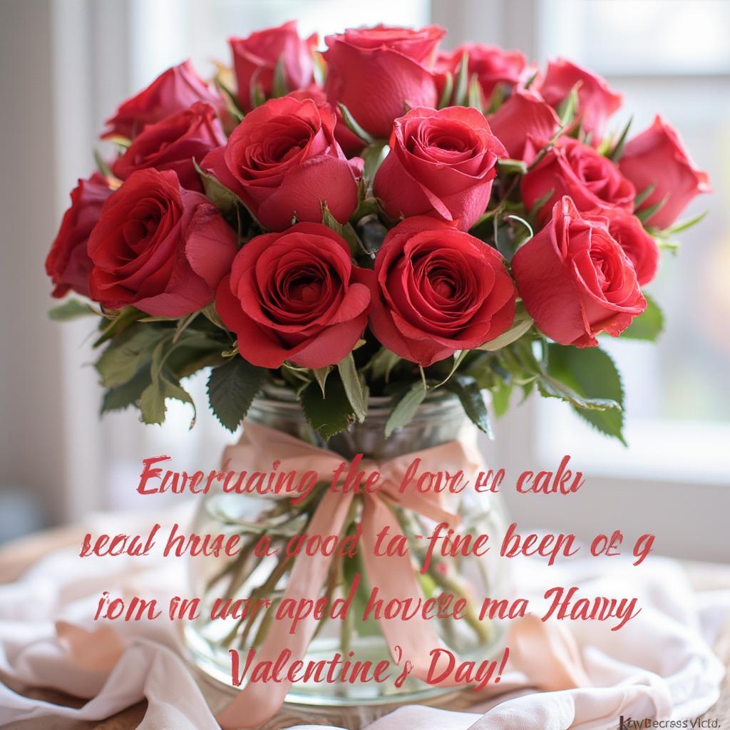 Red roses with a love quote for Valentine's Day