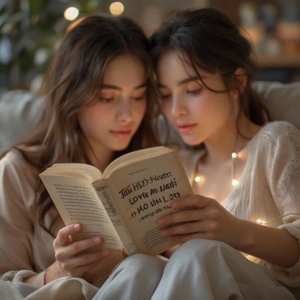 Couple Reading a Book of Love Quotes Together