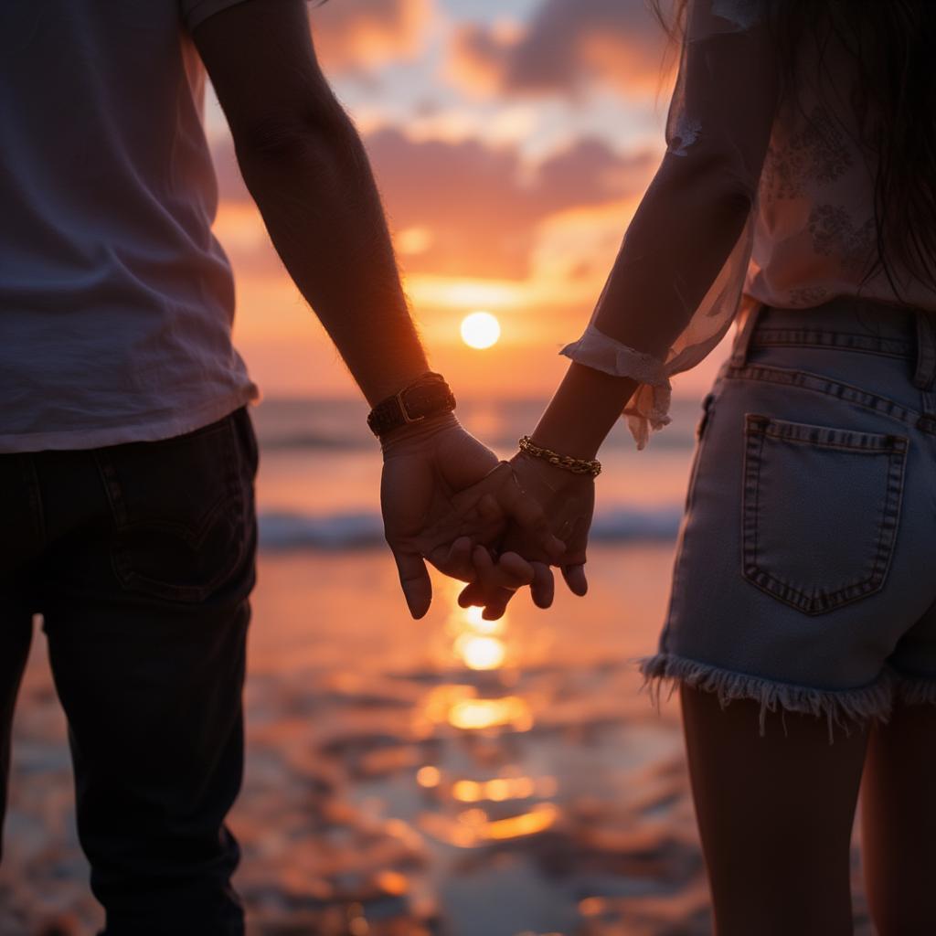 Romantic Couple Sunset Beach