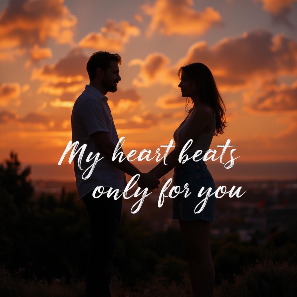 Couple Silhouetted Against a Sunset with a Romantic Love Quote