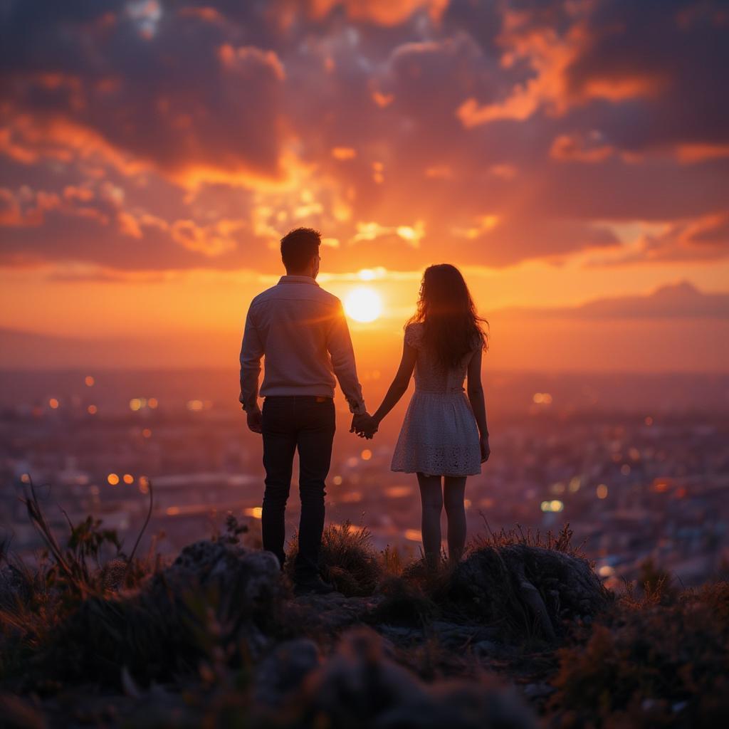 Romantic Love Couple at Sunset