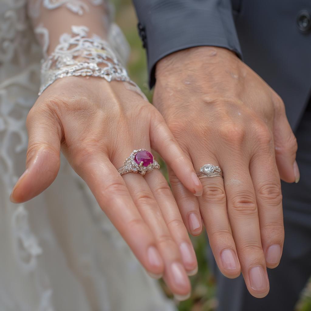 Close-up of Ruby Anniversary Rings