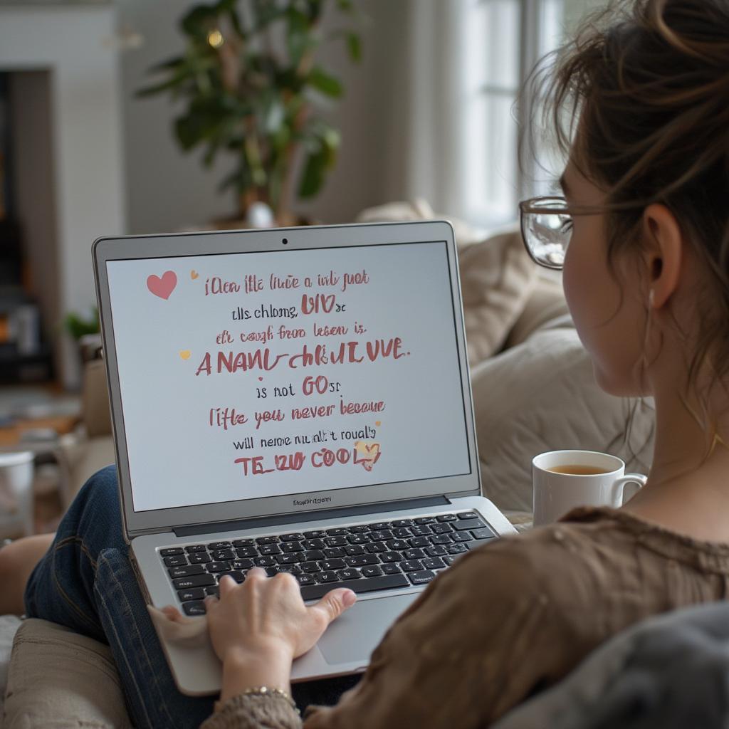 Person browsing self-love quotes on their laptop