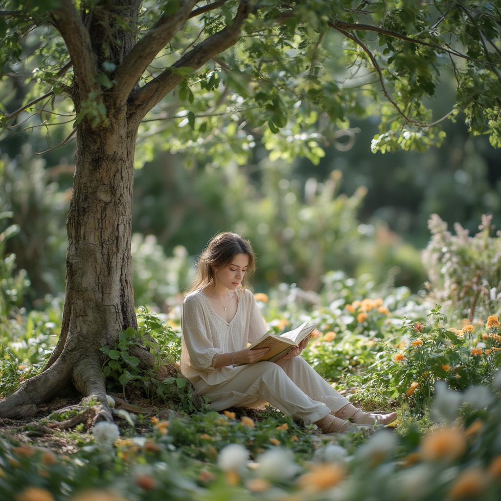 Person reading a book in nature, representing finding inspiration and peace.