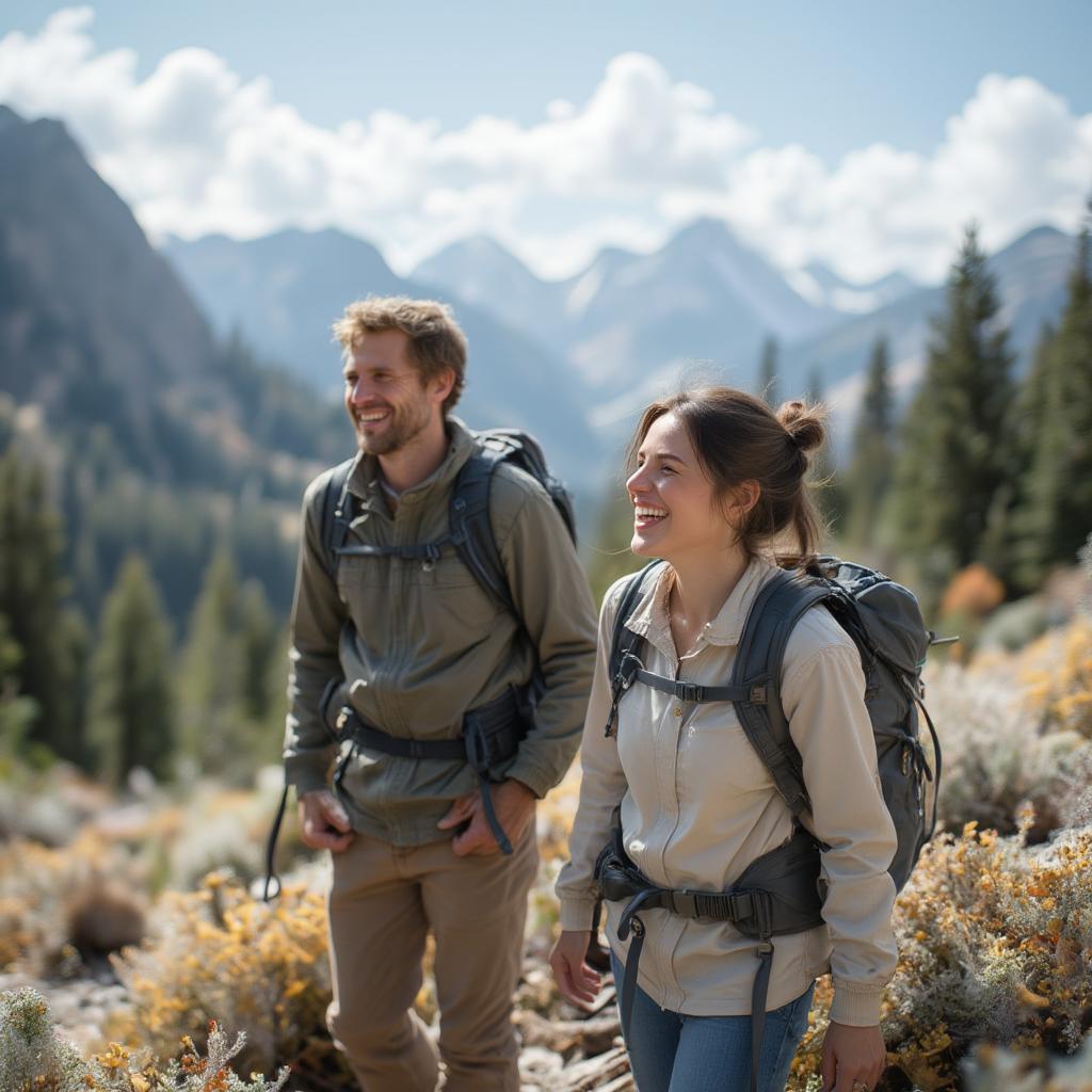 Couple Hiking Together, Sharing Similar Values About Nature and Healthy Lifestyle