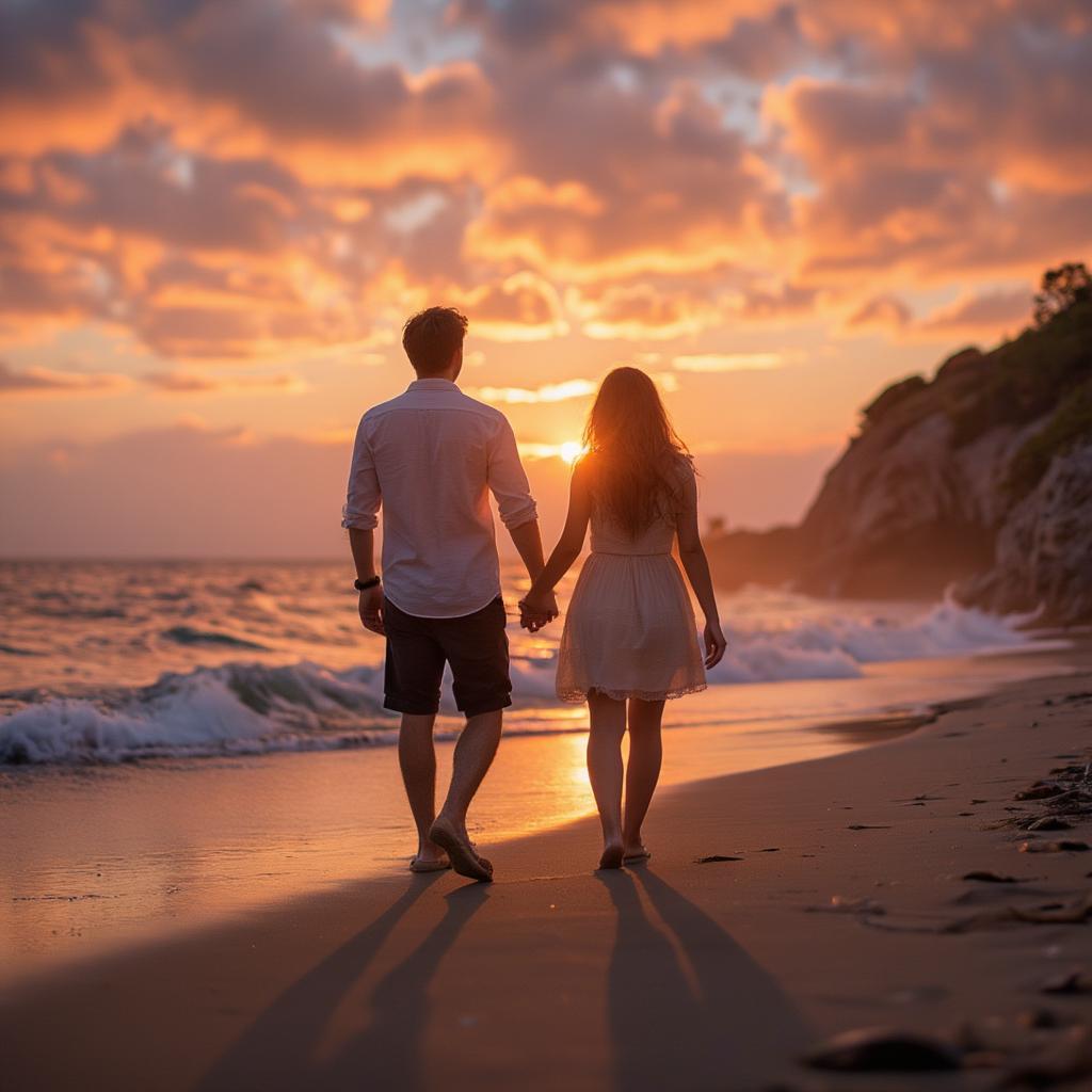 Couple Holding Hands at Sunset