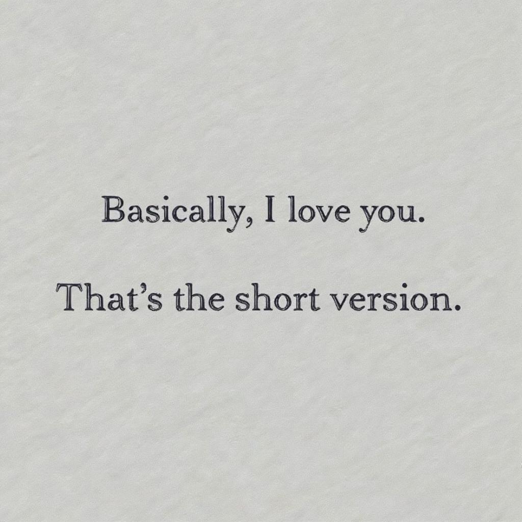 Text graphic with a "basically I love you" quote.