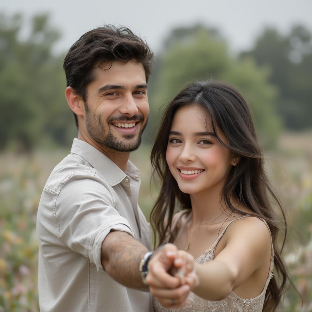 Couple Holding Hands and Smiling