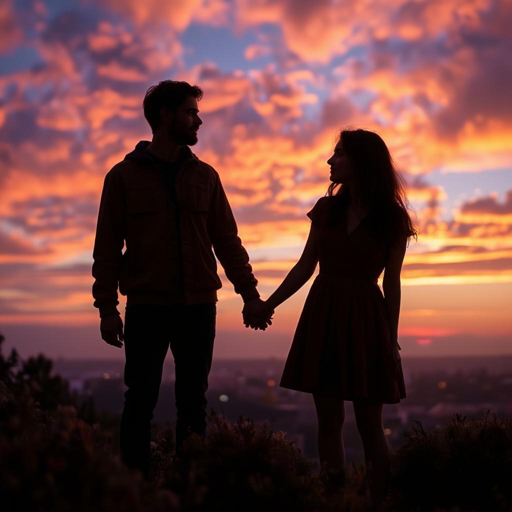 Couple Silhouetted Against a Romantic Sunset