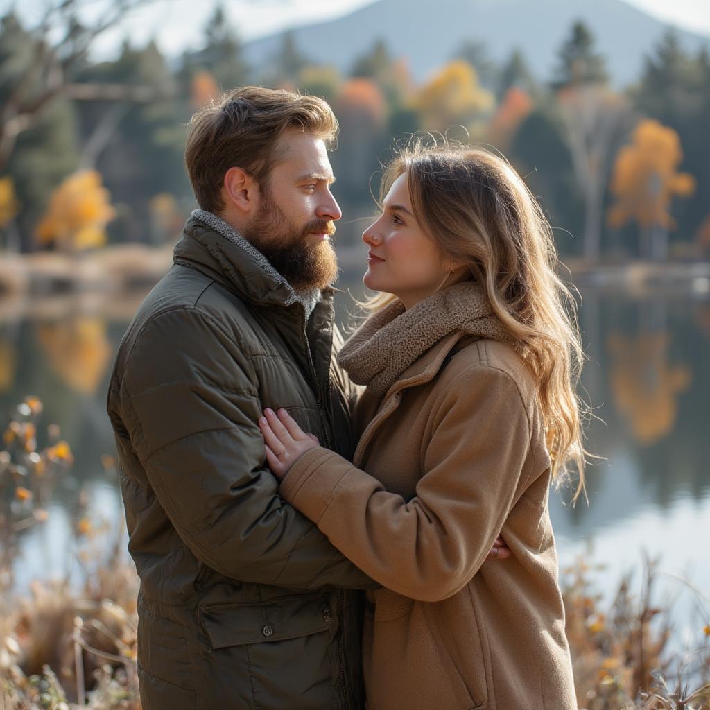 Couple embracing in a Swedish landscape