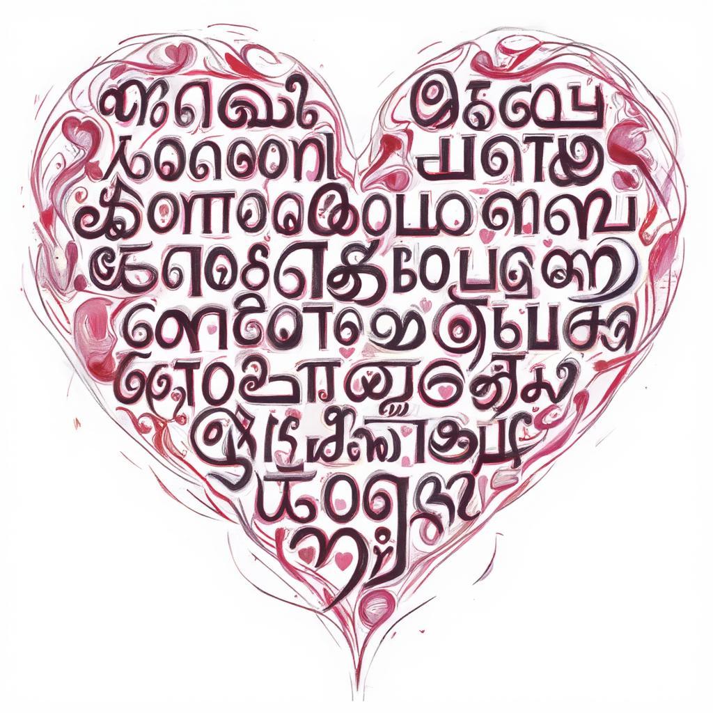 Tamil calligraphy forming a heart shape