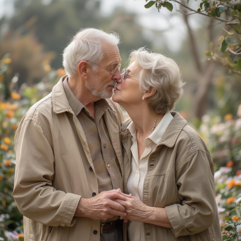 Elderly Couple Sharing a Tender Kiss