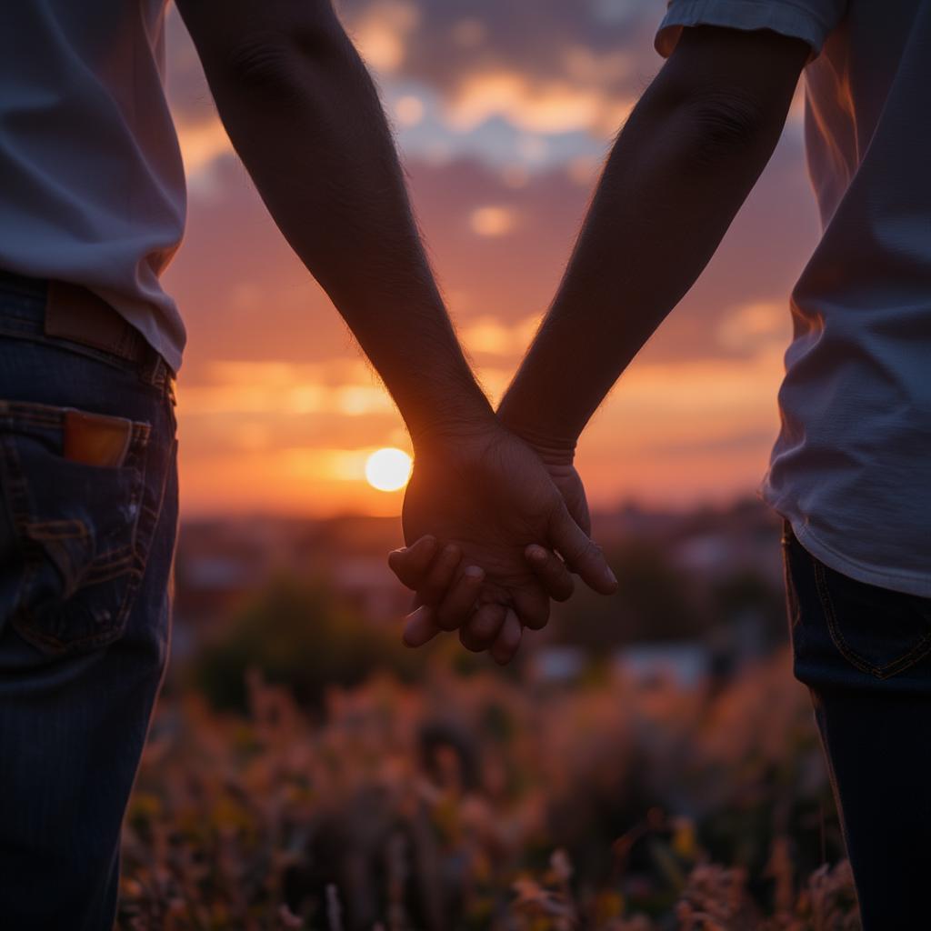 Couple Holding Hands at Sunset: Expressing Gratitude for Love