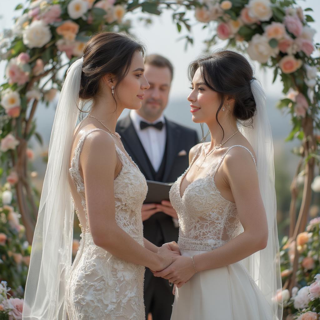 Couple Holding Hands During Wedding Vows