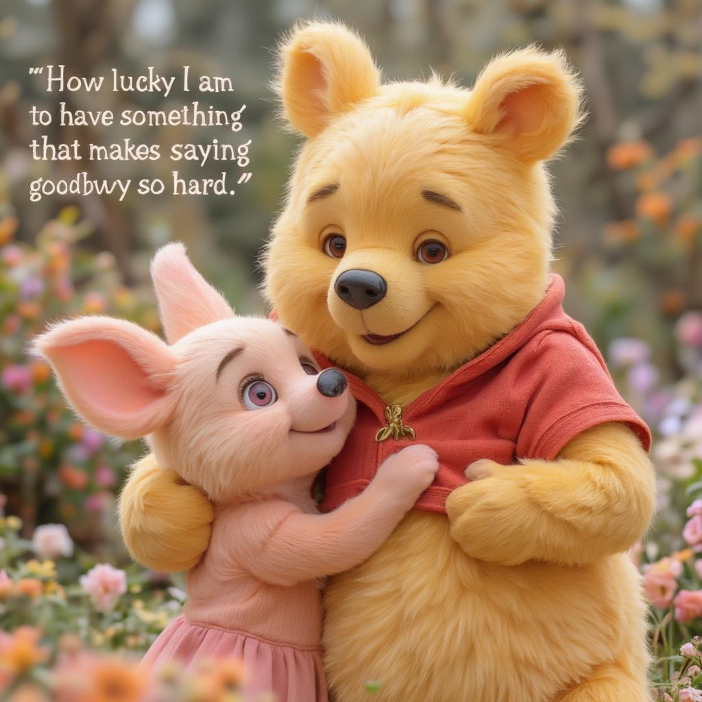 Winnie the Pooh hugging Piglet with a heartwarming love quote in the background