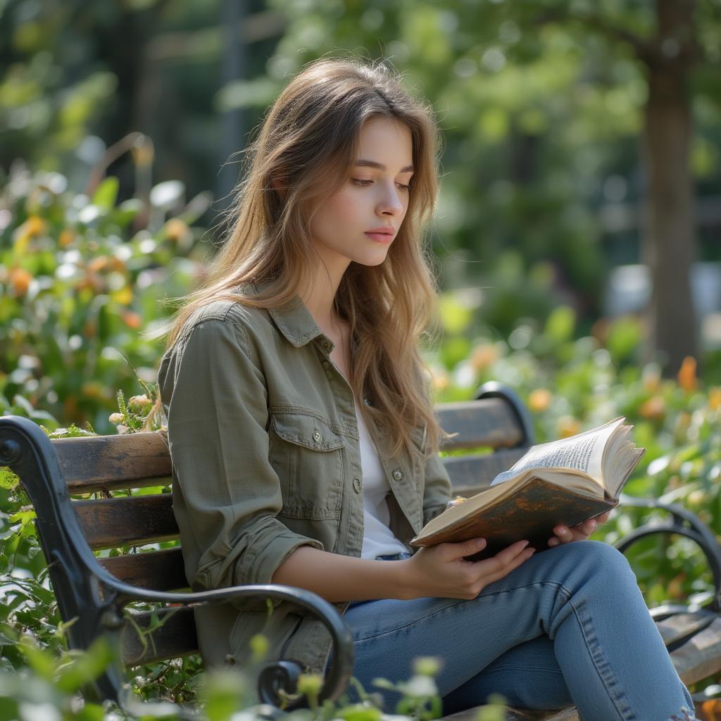 Woman Reading Book in Park - Self-Care and Happiness