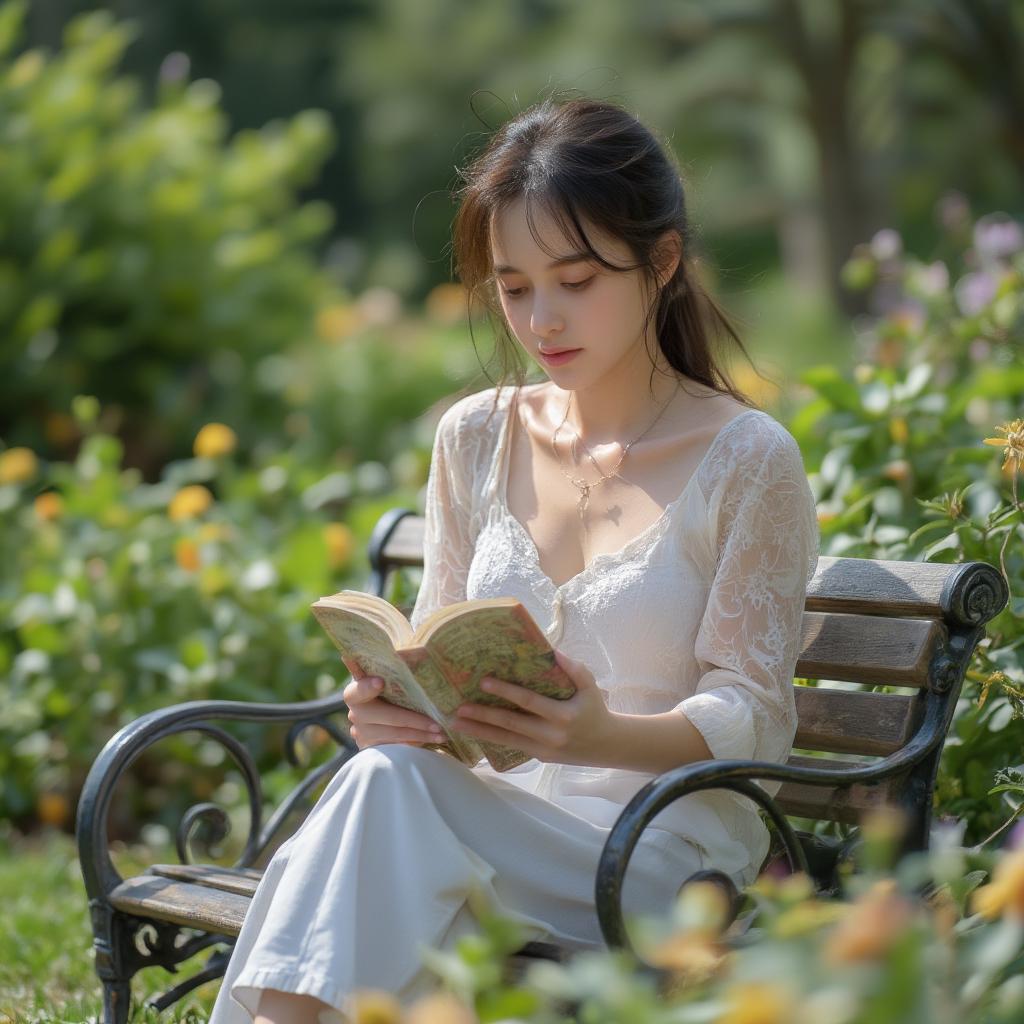 Woman Reading Book in Park