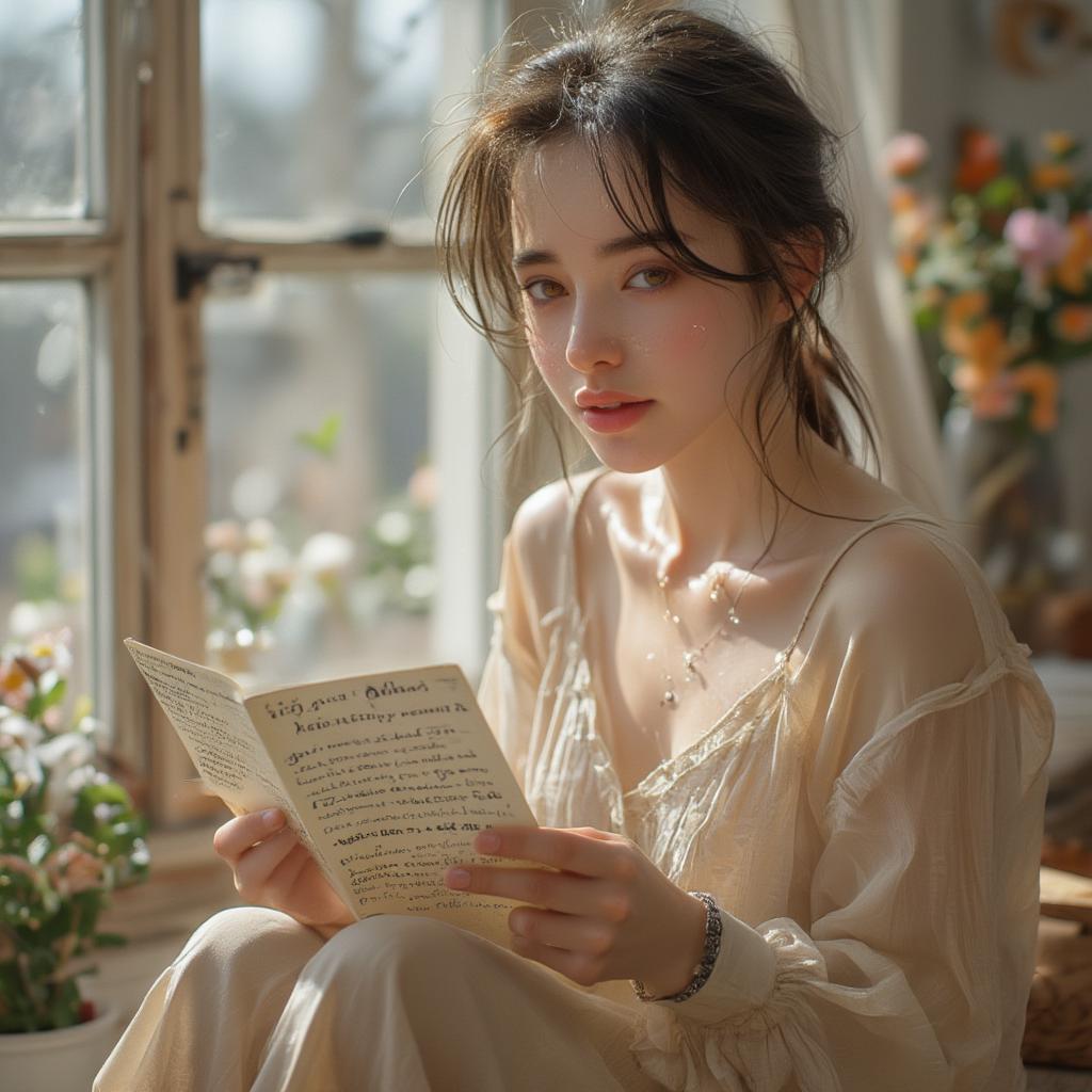 Woman reading a love letter and smiling