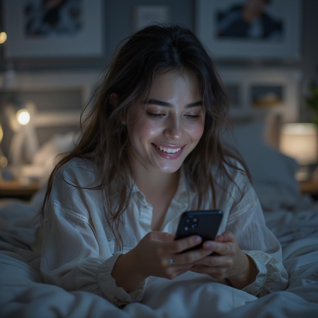 Woman Sending a Good Night Text