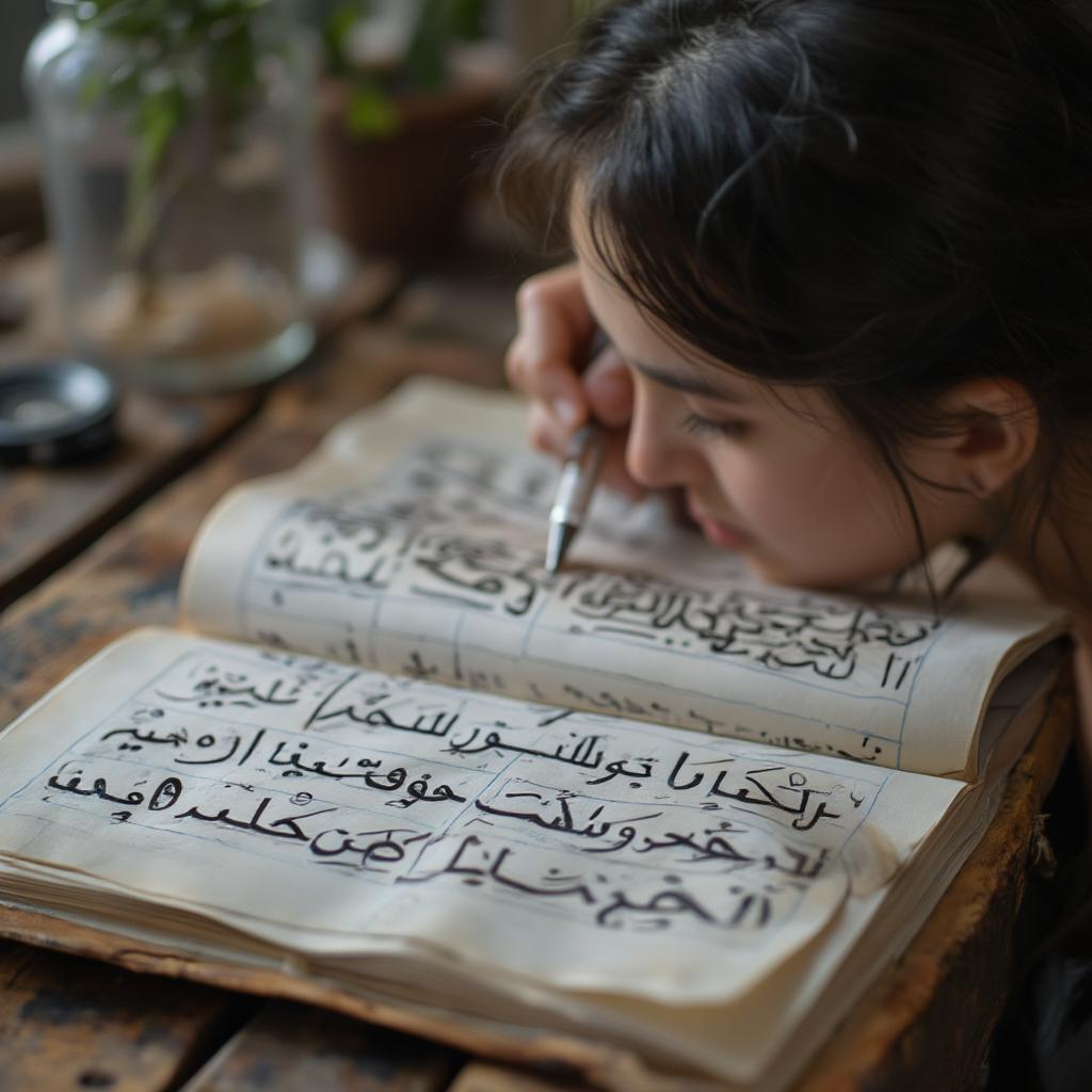 Woman Writing Arabic Calligraphy