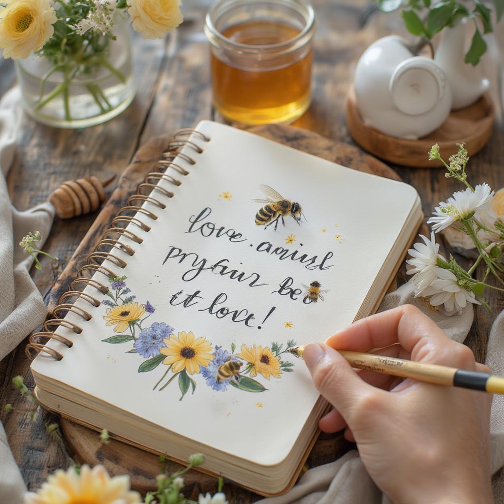 Writing a Bee Quote in a Journal