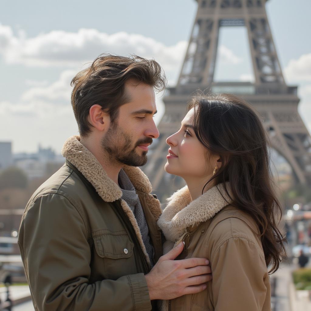 Couple embracing in Paris