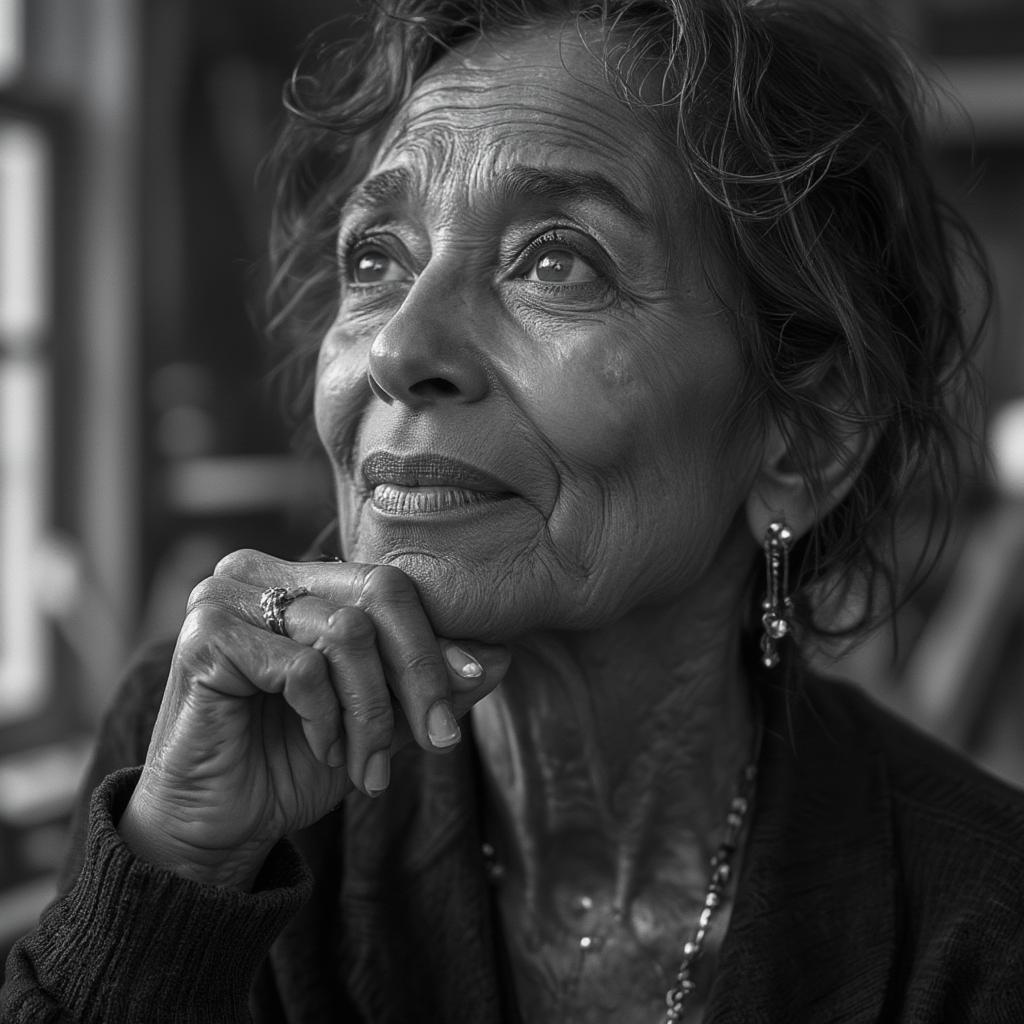 A portrait of Zora Neale Hurston in her later years, reflecting on her life and legacy.